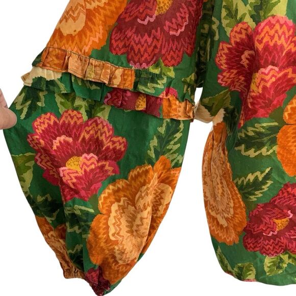 Farm Rio x Anthropologie Wrap Top Puff Sleeve Belted Tropical Colorful Large New - Picture 9 of 16